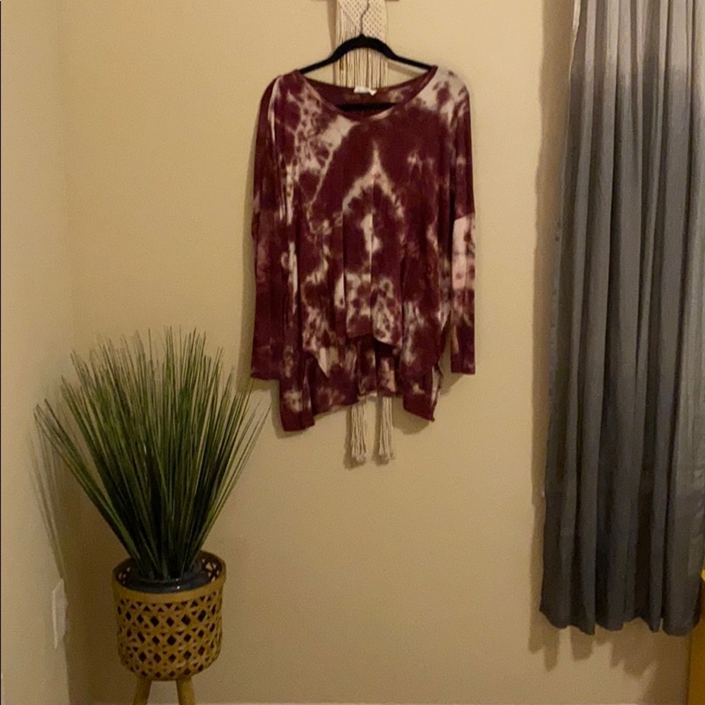 Burgundy Tie-Dye Long Sleeve Top